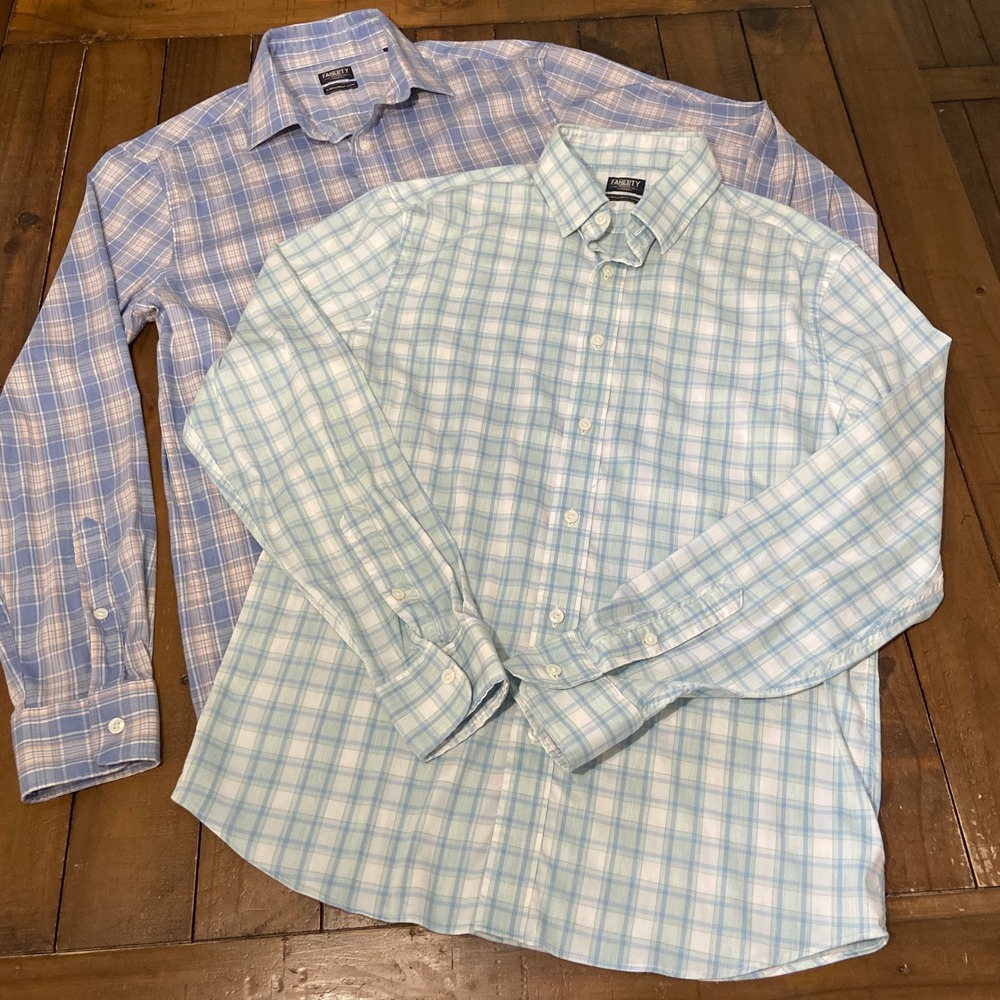 Lot of 2 Faherty Reserve The Movement Shirt Mens Blue Plaid Button Down M